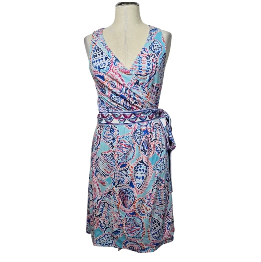 Lilly Pultizer Shell Me About It Engineered Multi Colored Bellina Wrap Dress M